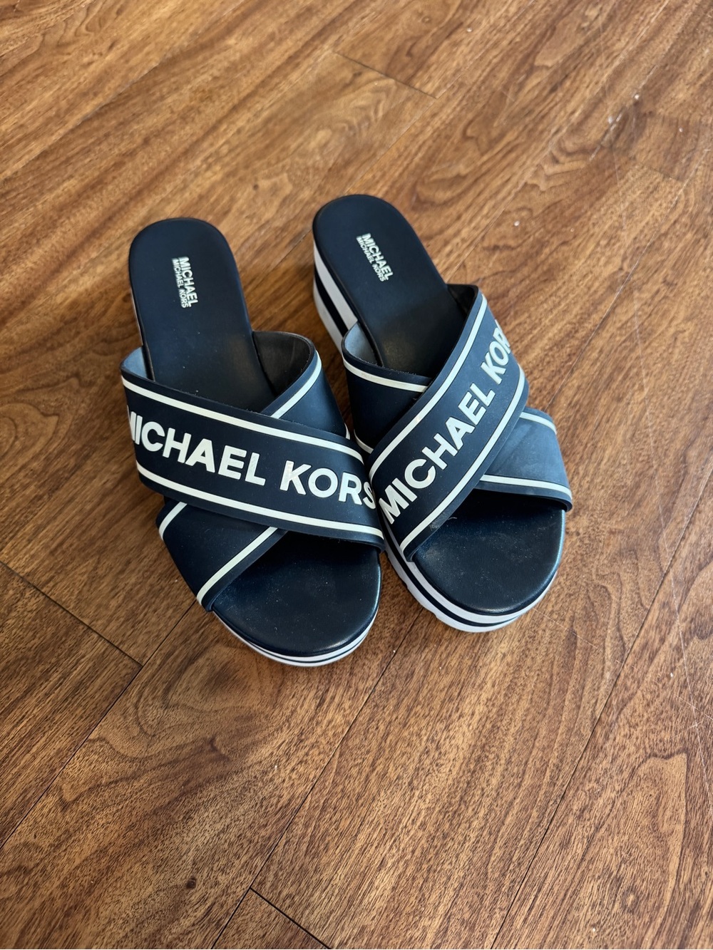Michael Kors Black Logo Crisscross Platform Mules